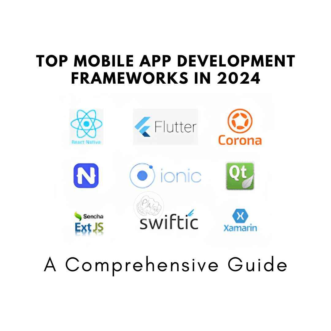 A colorful collage of mobile devices displaying various mobile apps built with the top mobile app development frameworks in 2024.